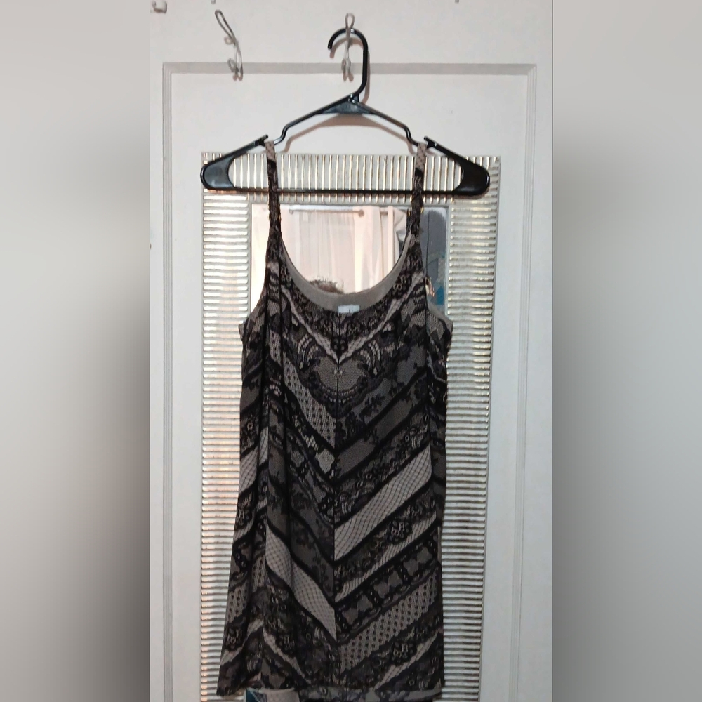 Cabi Black and Nude Lace Patterned Women's Mini Dress